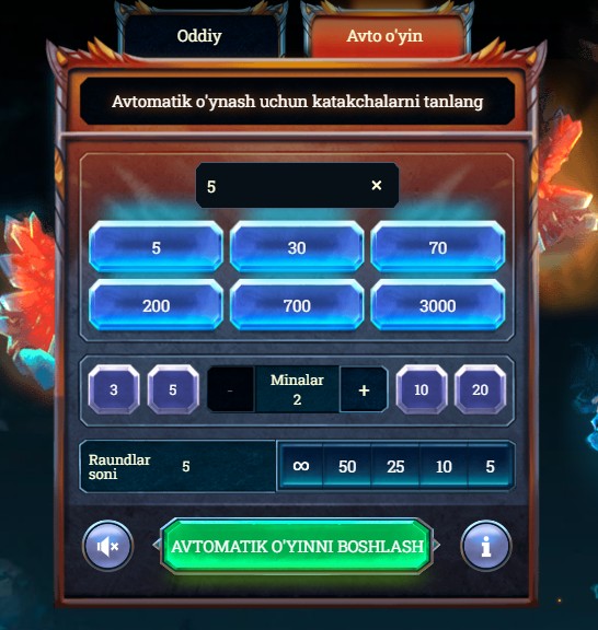 onlayn kazino Melbet o'yin minalarida pul tikish